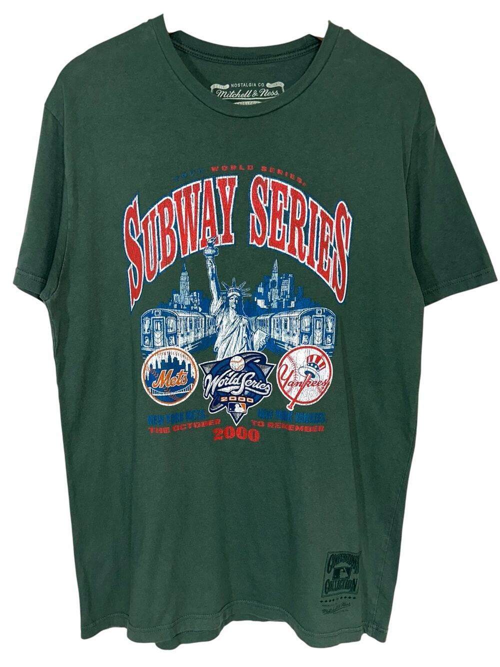 Mitchell & Ness Men's Green Retro 2000 Subway Series Mets Yankees Tee Size L